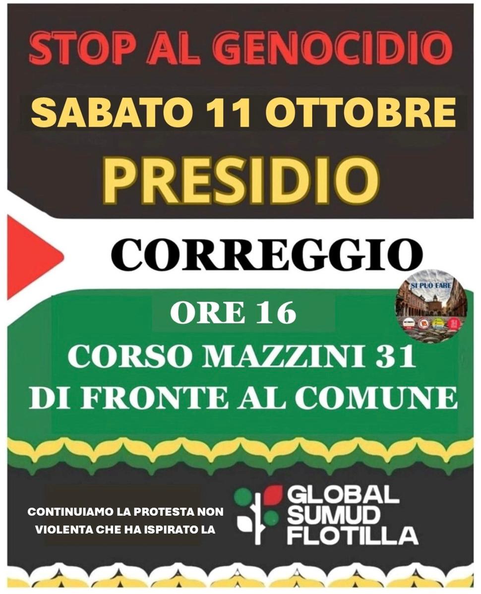 Sabato pomeriggio, presidio a Correggio per il popolo palestinese.